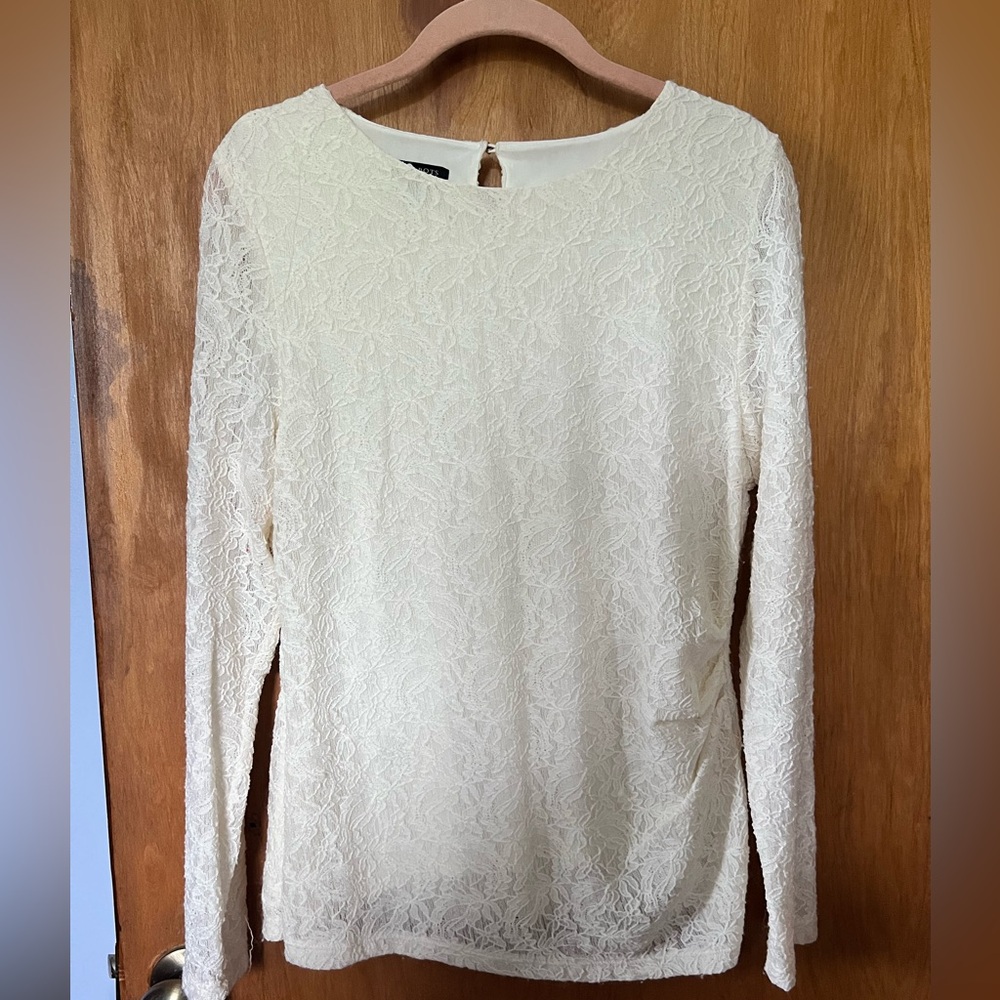 Talbots Lace Long Sleeve Blouse - White; Petite Large